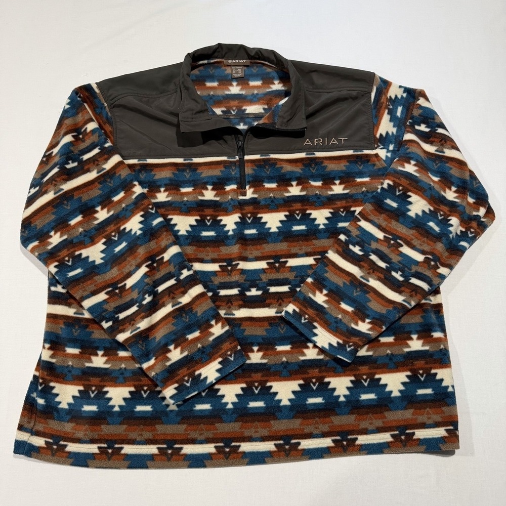 Ariat Mens XXL Basis 2.0 Fleece 1/4 Zip Pullover Aztec Southwestern